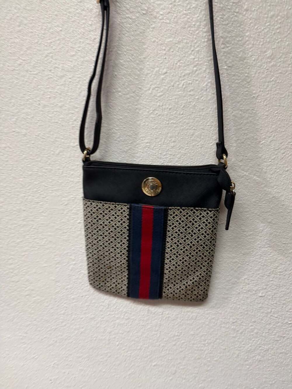 Tommy Hilfiger Monogram TH Logo Print Crossbody Shoulder Bag Black Red Blue